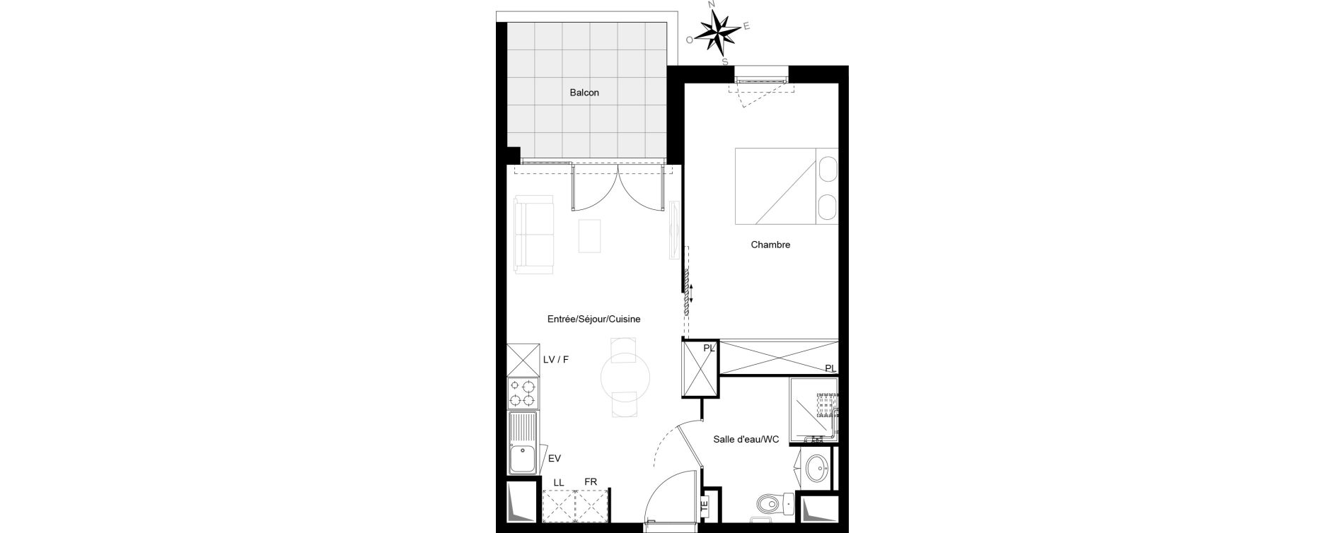 Appartement T2 de 42,60 m2 &agrave; Cenon Gravi&egrave;res - gravette - beaulieu - lagrue - plaisance