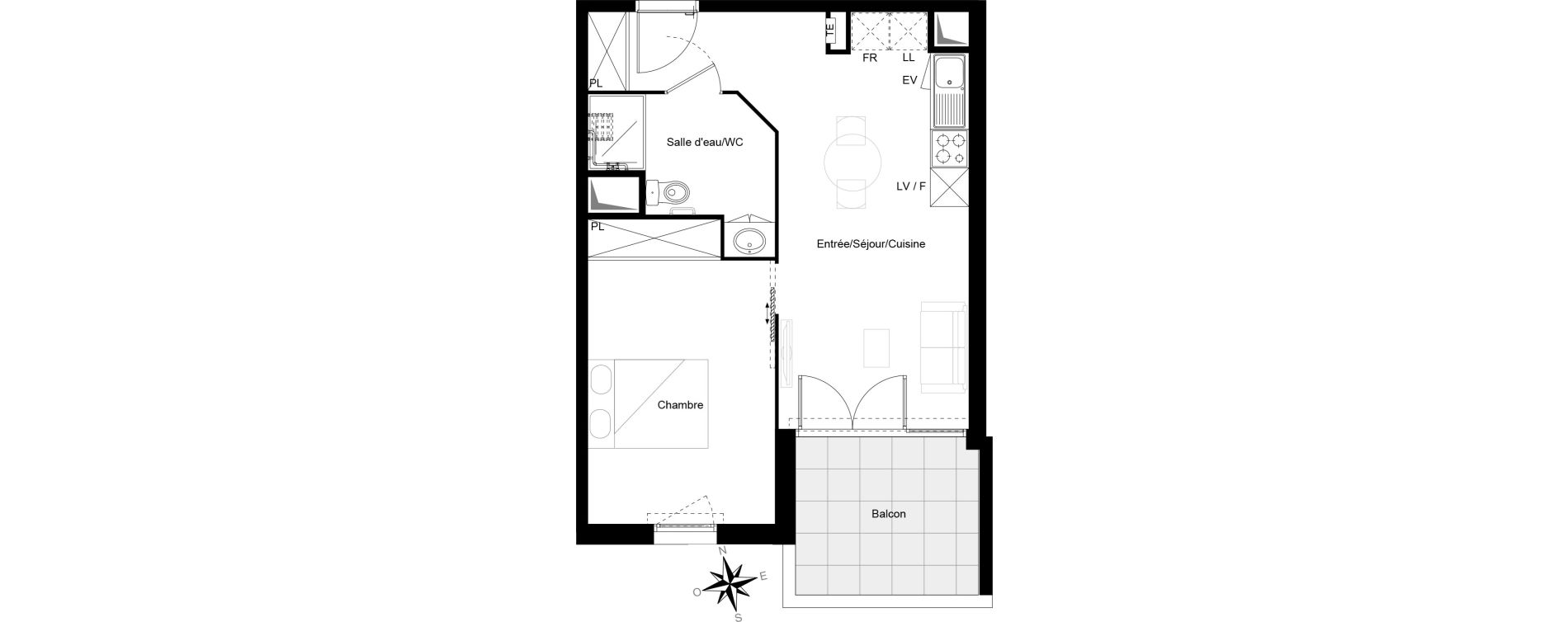Appartement T2 de 42,23 m2 &agrave; Cenon Gravi&egrave;res - gravette - beaulieu - lagrue - plaisance