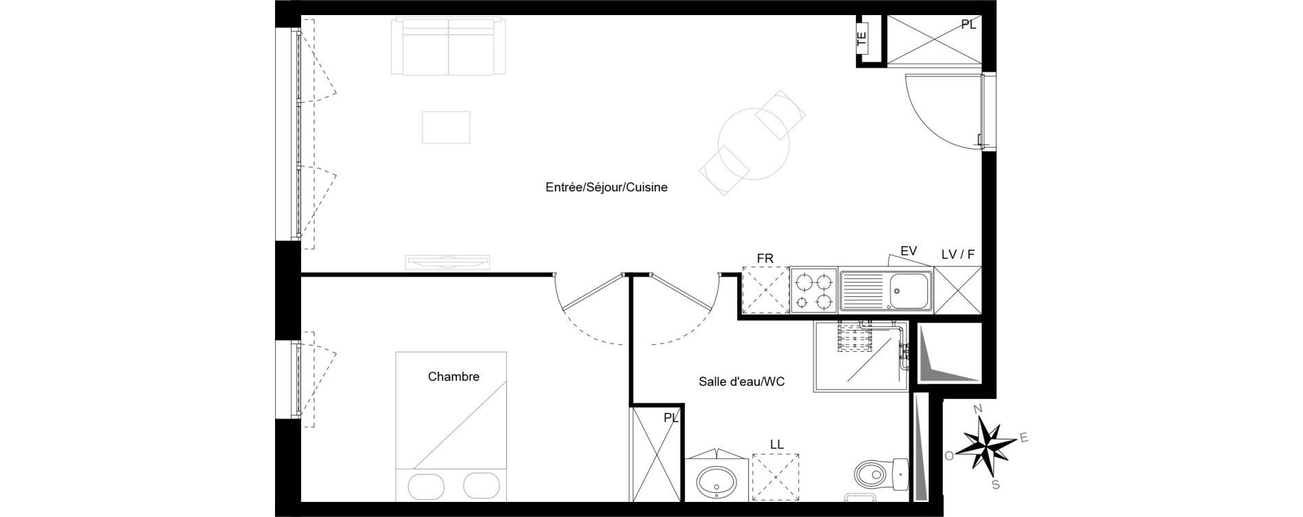 Appartement T2 de 49,97 m2 &agrave; Cenon Gravi&egrave;res - gravette - beaulieu - lagrue - plaisance