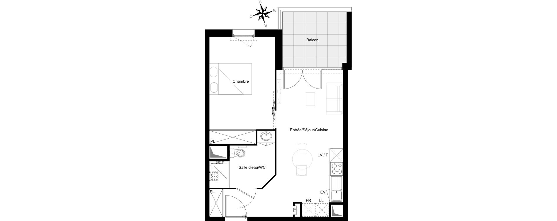 Appartement T2 de 42,23 m2 &agrave; Cenon Gravi&egrave;res - gravette - beaulieu - lagrue - plaisance