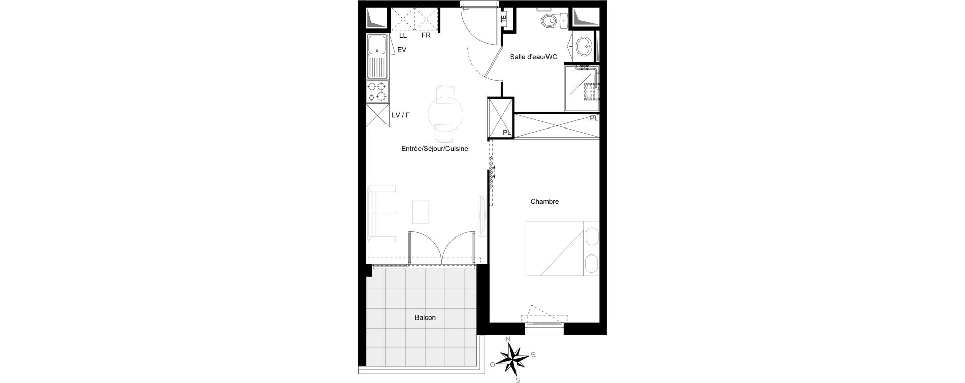 Appartement T2 de 42,14 m2 &agrave; Cenon Gravi&egrave;res - gravette - beaulieu - lagrue - plaisance