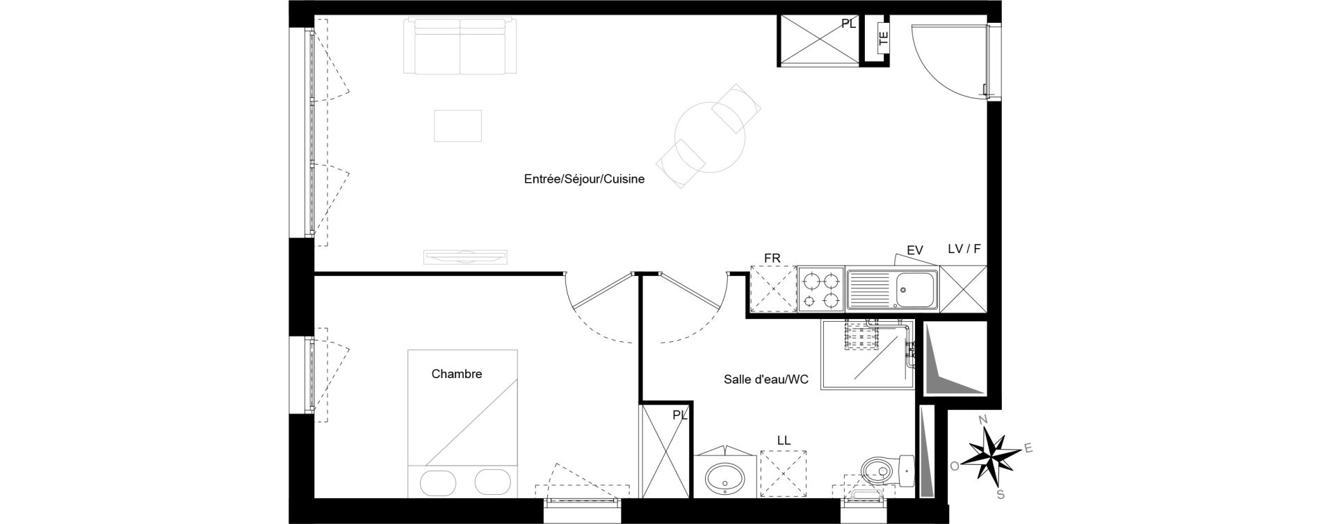 Appartement T2 de 50,19 m2 &agrave; Cenon Gravi&egrave;res - gravette - beaulieu - lagrue - plaisance