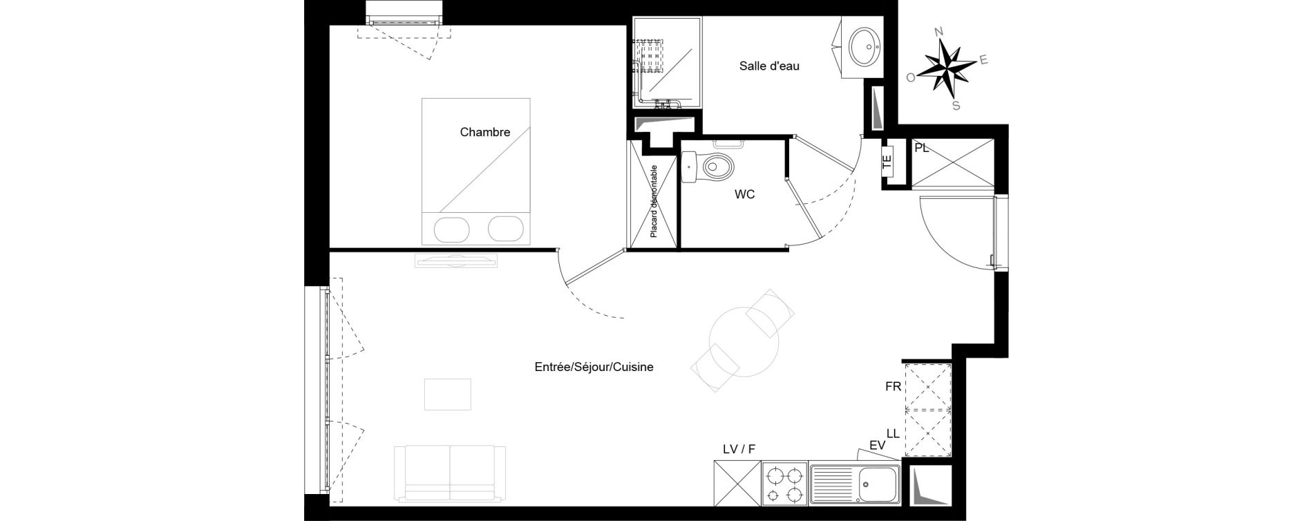 Appartement T2 de 48,78 m2 &agrave; Cenon Gravi&egrave;res - gravette - beaulieu - lagrue - plaisance