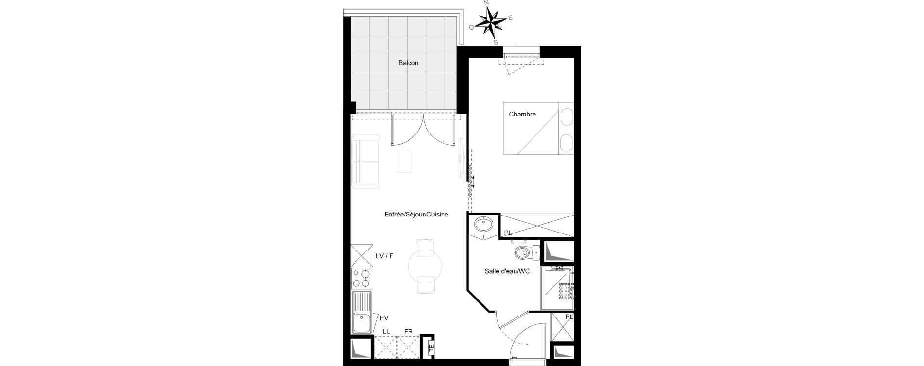 Appartement T2 de 41,76 m2 &agrave; Cenon Gravi&egrave;res - gravette - beaulieu - lagrue - plaisance