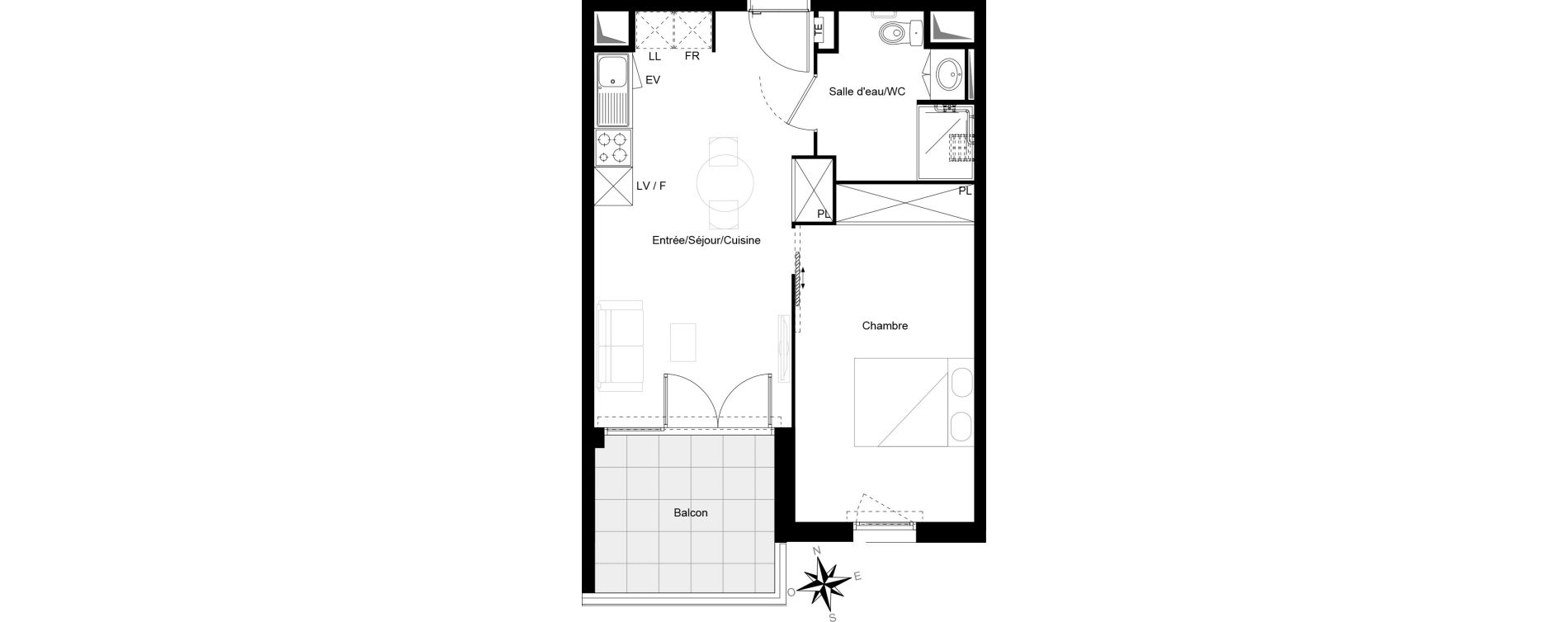 Appartement T2 de 42,14 m2 &agrave; Cenon Gravi&egrave;res - gravette - beaulieu - lagrue - plaisance