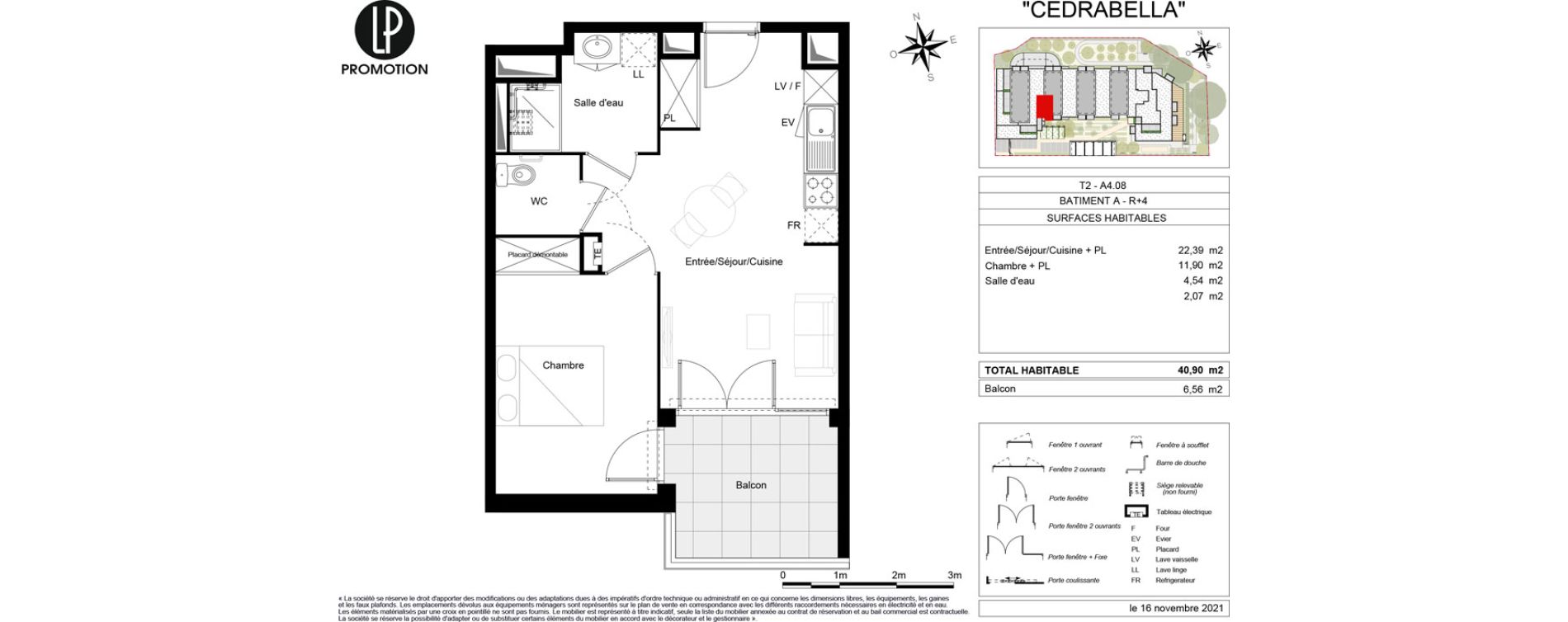 Appartement T2 de 40,90 m2 &agrave; Cenon Gravi&egrave;res - gravette - beaulieu - lagrue - plaisance