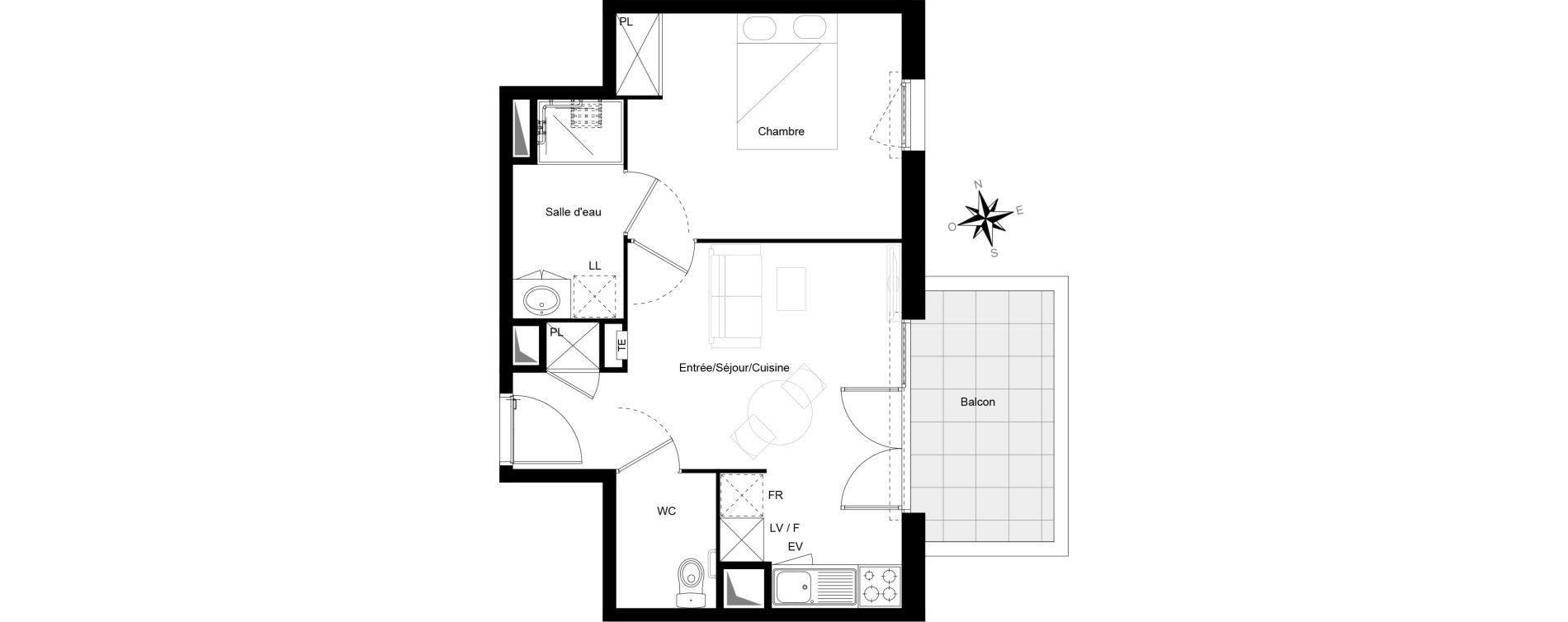 Appartement T2 de 37,99 m2 &agrave; Cenon Gravi&egrave;res - gravette - beaulieu - lagrue - plaisance