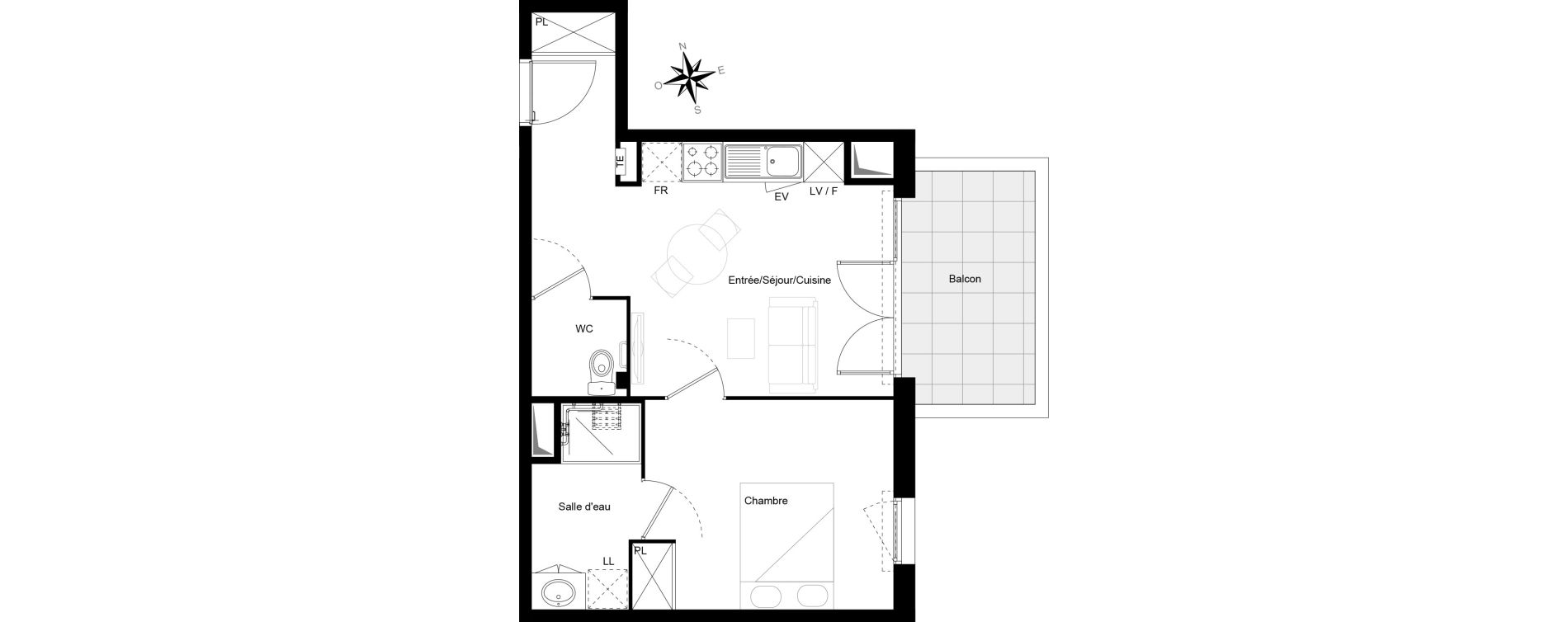 Appartement T2 de 38,68 m2 &agrave; Cenon Gravi&egrave;res - gravette - beaulieu - lagrue - plaisance
