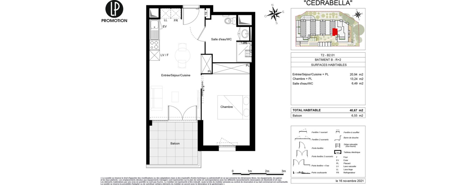Appartement T2 de 40,67 m2 &agrave; Cenon Gravi&egrave;res - gravette - beaulieu - lagrue - plaisance