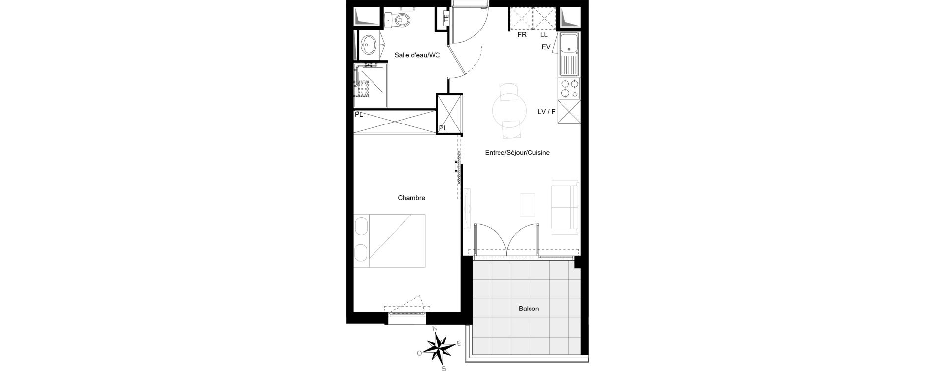 Appartement T2 de 42,14 m2 &agrave; Cenon Gravi&egrave;res - gravette - beaulieu - lagrue - plaisance