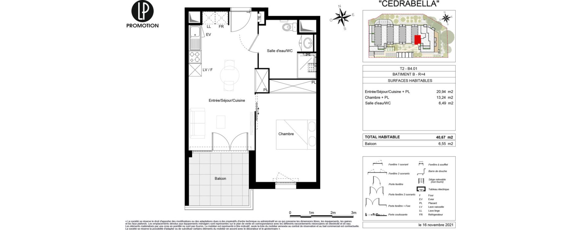 Appartement T2 de 40,67 m2 &agrave; Cenon Gravi&egrave;res - gravette - beaulieu - lagrue - plaisance