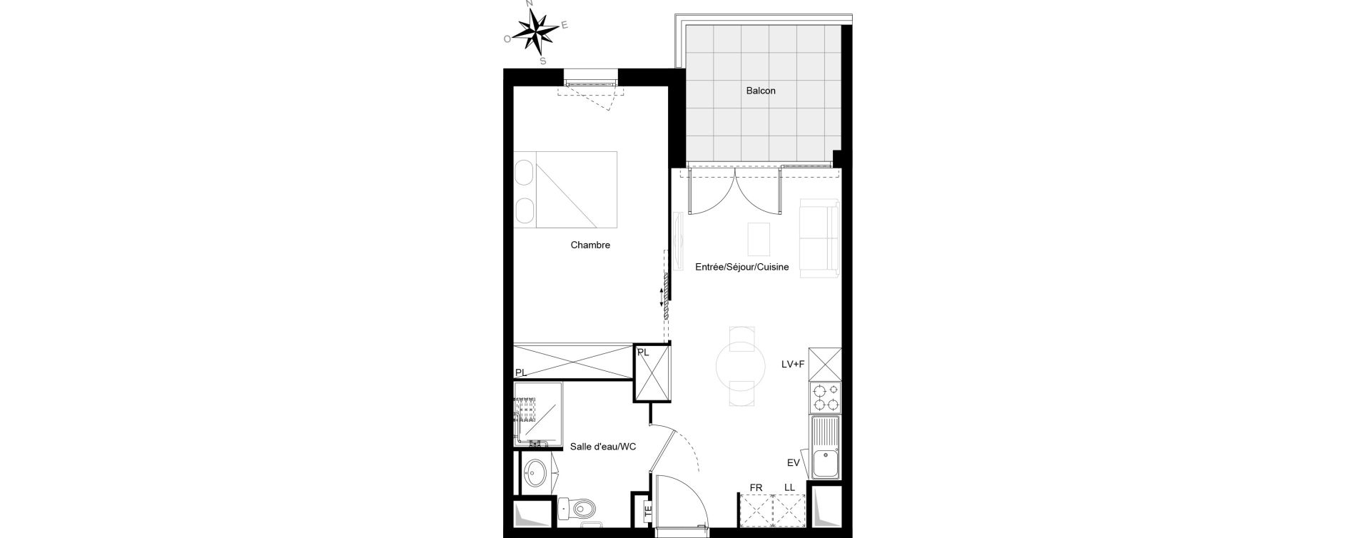 Appartement T2 de 42,00 m2 &agrave; Cenon Gravi&egrave;res - gravette - beaulieu - lagrue - plaisance