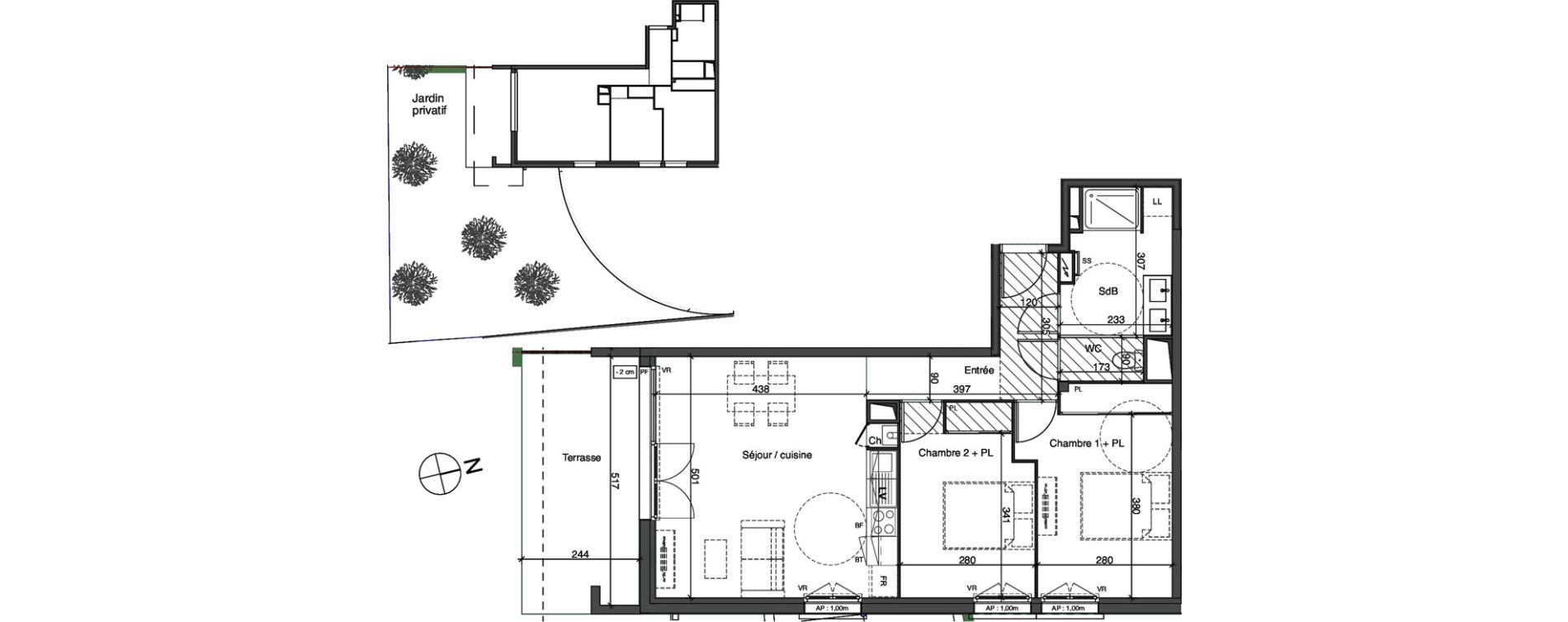 Appartement T3 de 61,55 m2 &agrave; Cenon Gravi&egrave;res - gravette - beaulieu - lagrue - plaisance