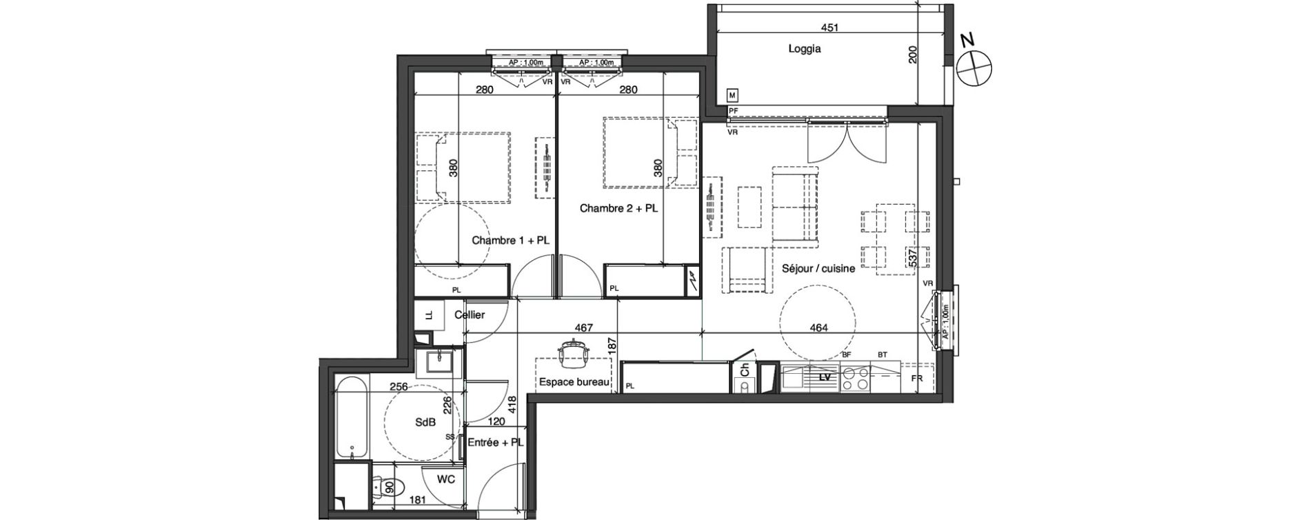 Appartement T3 de 67,81 m2 &agrave; Cenon Gravi&egrave;res - gravette - beaulieu - lagrue - plaisance