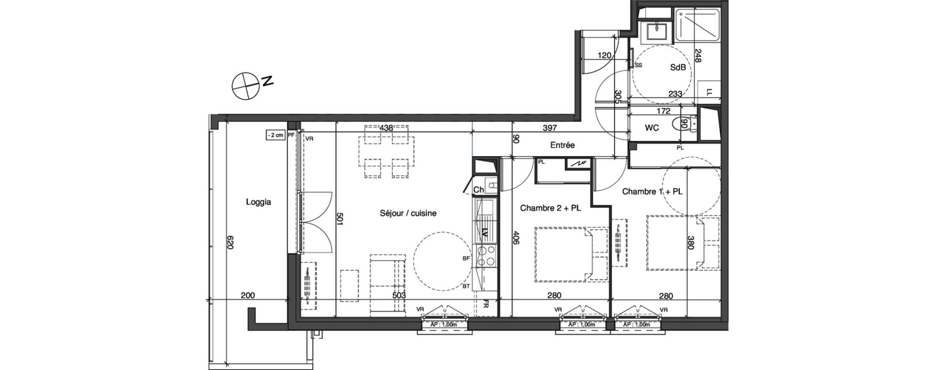 Appartement T3 de 60,24 m2 &agrave; Cenon Gravi&egrave;res - gravette - beaulieu - lagrue - plaisance