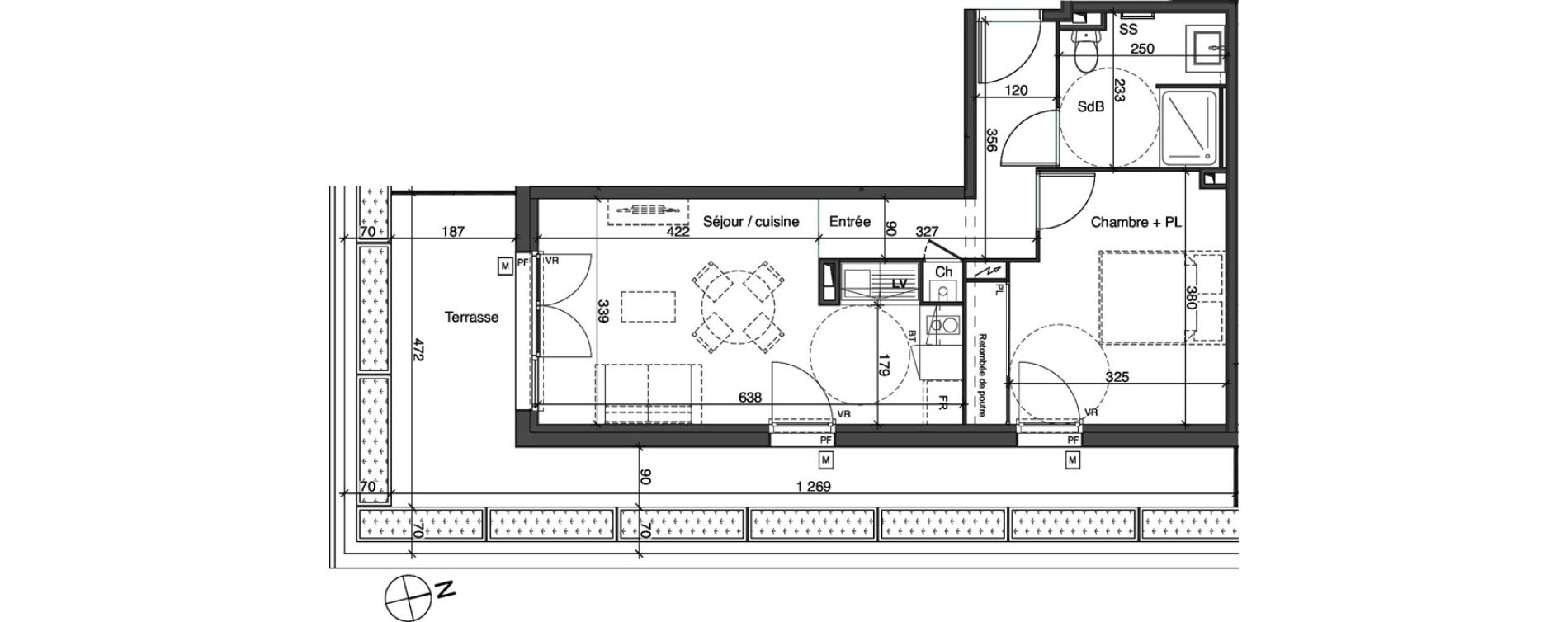 Appartement T2 de 43,44 m2 &agrave; Cenon Gravi&egrave;res - gravette - beaulieu - lagrue - plaisance