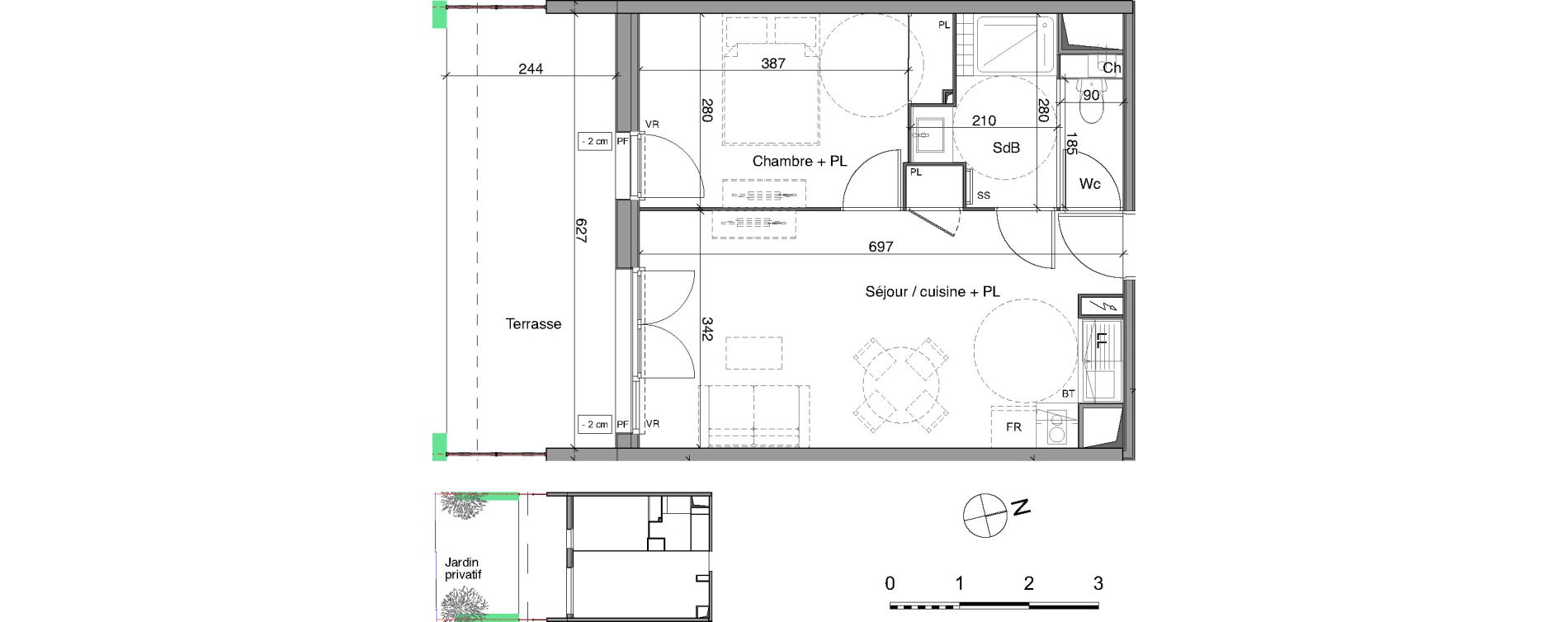 Appartement T2 de 41,47 m2 &agrave; Cenon Gravi&egrave;res - gravette - beaulieu - lagrue - plaisance