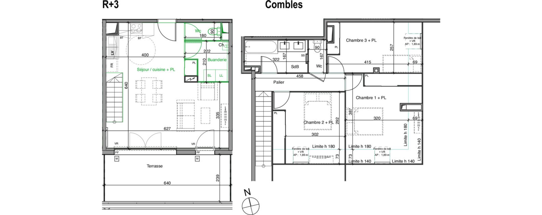 Duplex T4 de 82,03 m2 &agrave; Cenon Gravi&egrave;res - gravette - beaulieu - lagrue - plaisance