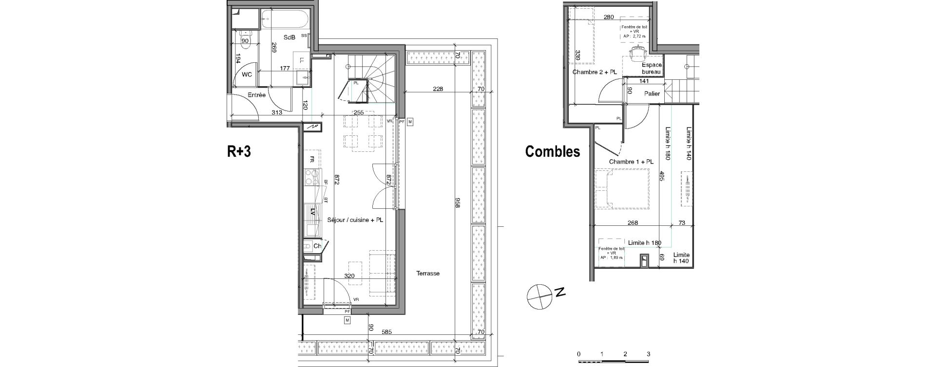 Duplex T3 de 58,00 m2 &agrave; Cenon Gravi&egrave;res - gravette - beaulieu - lagrue - plaisance
