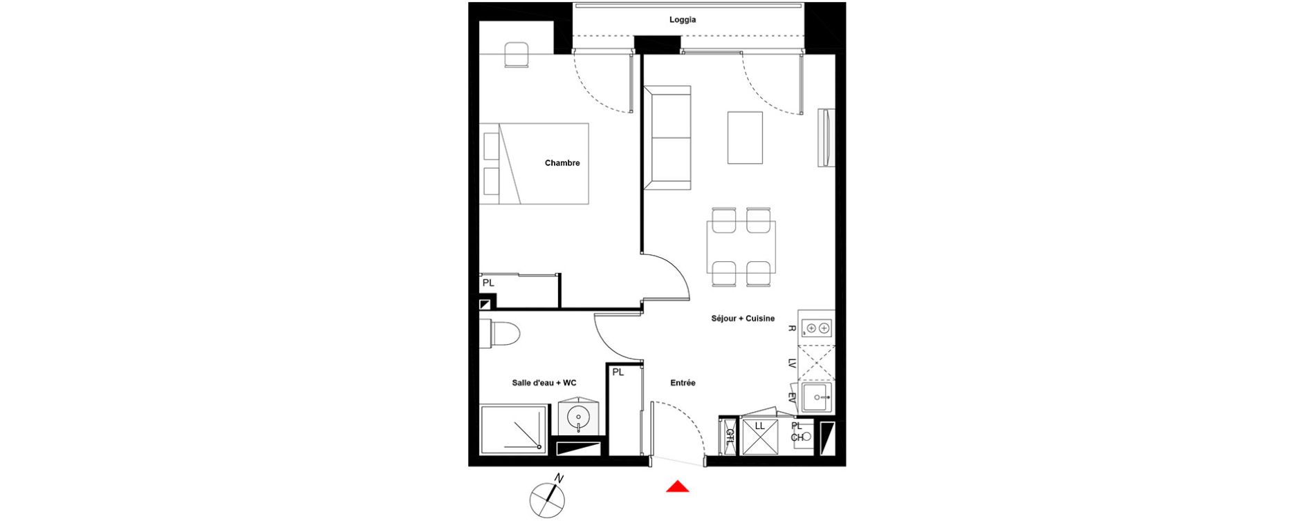 Appartement T2 de 42,29 m2 &agrave; Cenon Gravi&egrave;res - gravette - beaulieu - lagrue - plaisance