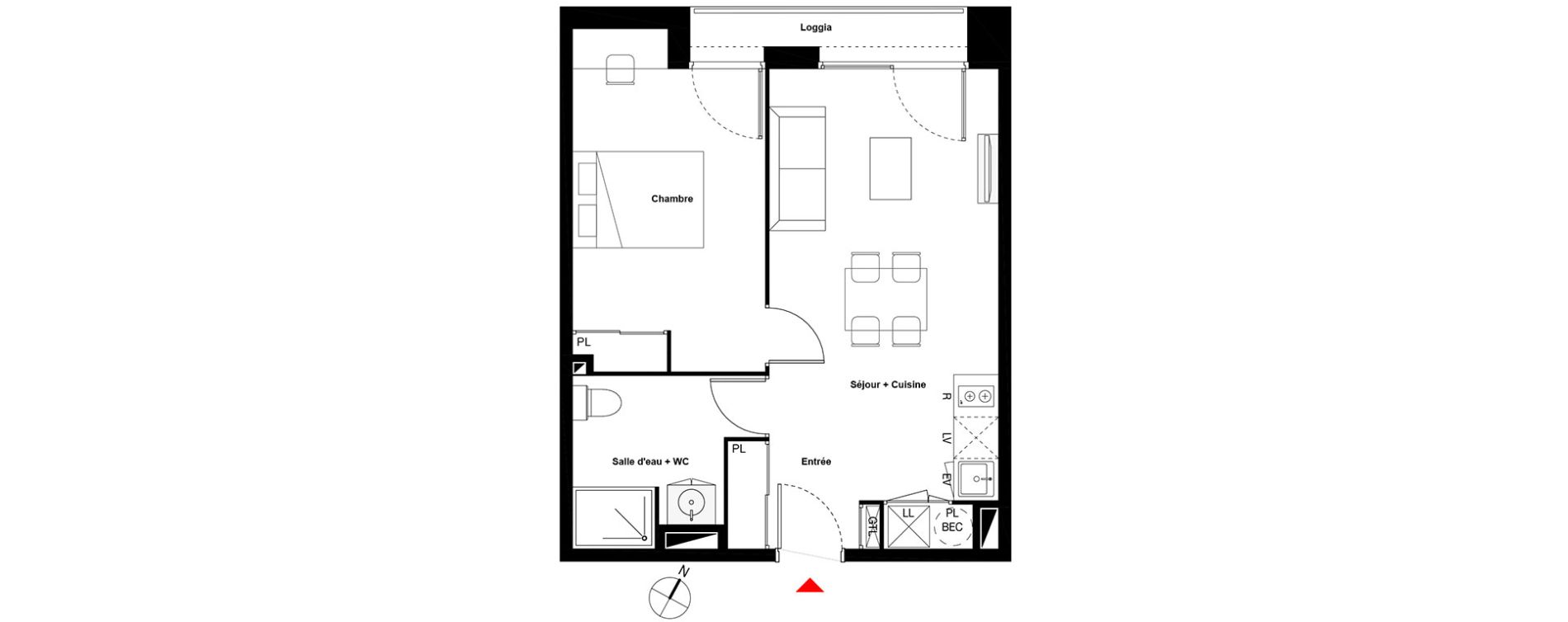 Appartement T2 de 42,34 m2 &agrave; Cenon Gravi&egrave;res - gravette - beaulieu - lagrue - plaisance