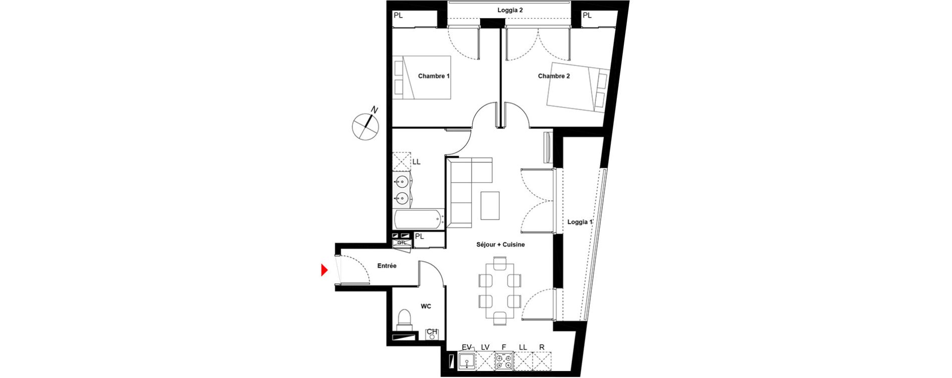 Appartement T3 de 64,80 m2 &agrave; Cenon Gravi&egrave;res - gravette - beaulieu - lagrue - plaisance