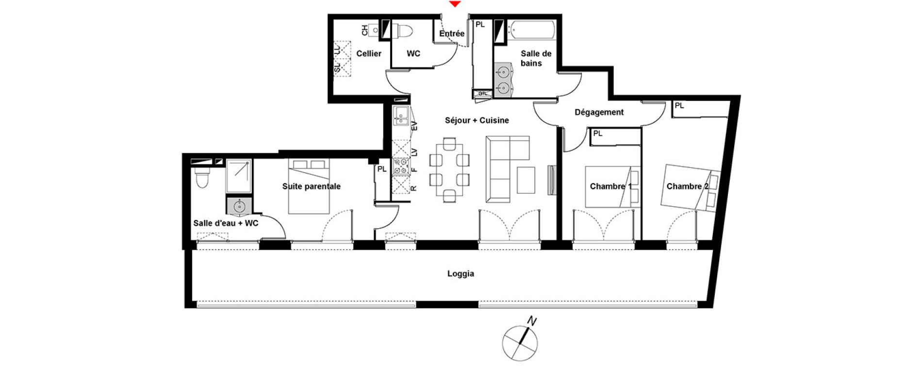 Appartement T4 de 92,29 m2 &agrave; Cenon Gravi&egrave;res - gravette - beaulieu - lagrue - plaisance