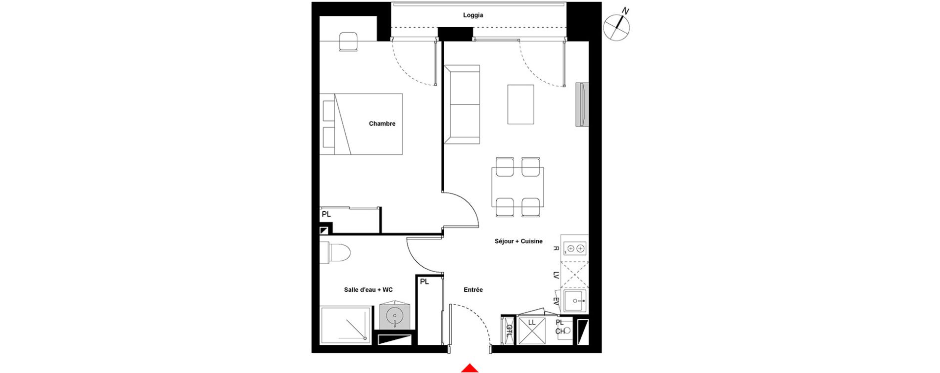 Appartement T2 de 42,30 m2 &agrave; Cenon Gravi&egrave;res - gravette - beaulieu - lagrue - plaisance