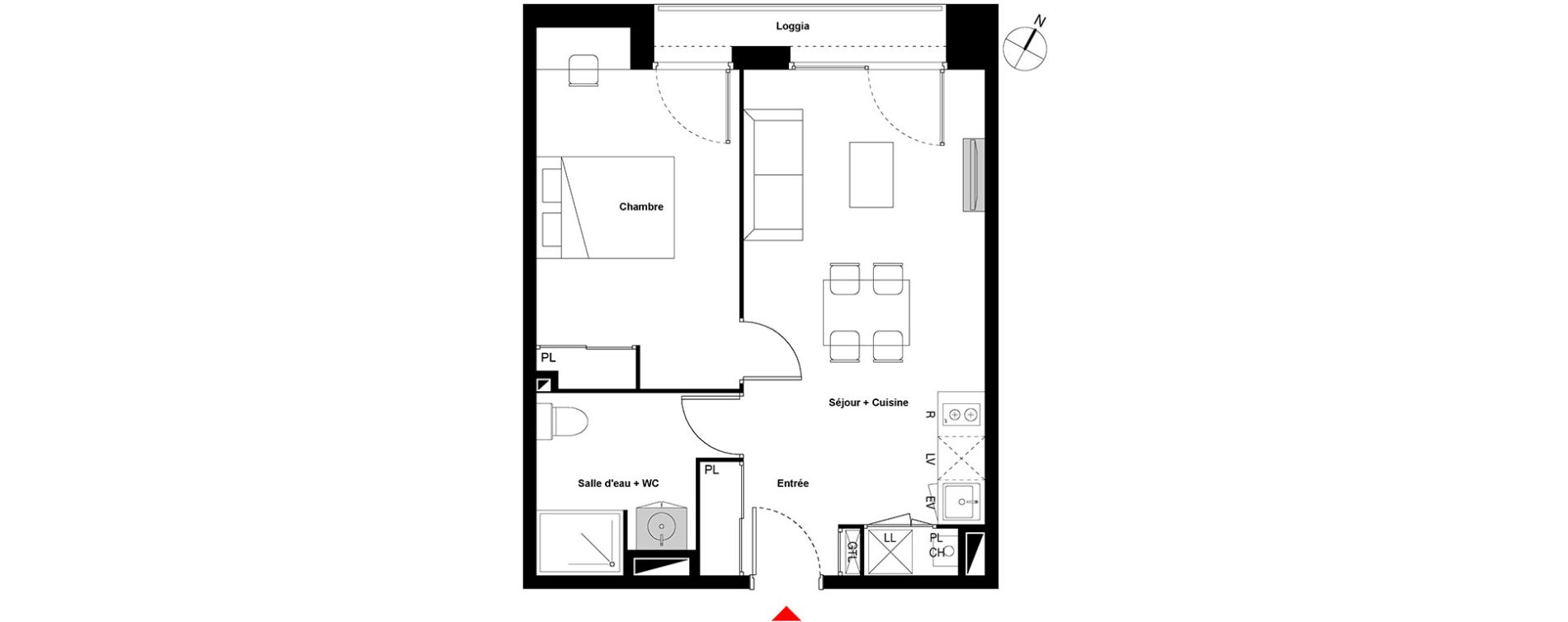 Appartement T2 de 42,29 m2 &agrave; Cenon Gravi&egrave;res - gravette - beaulieu - lagrue - plaisance