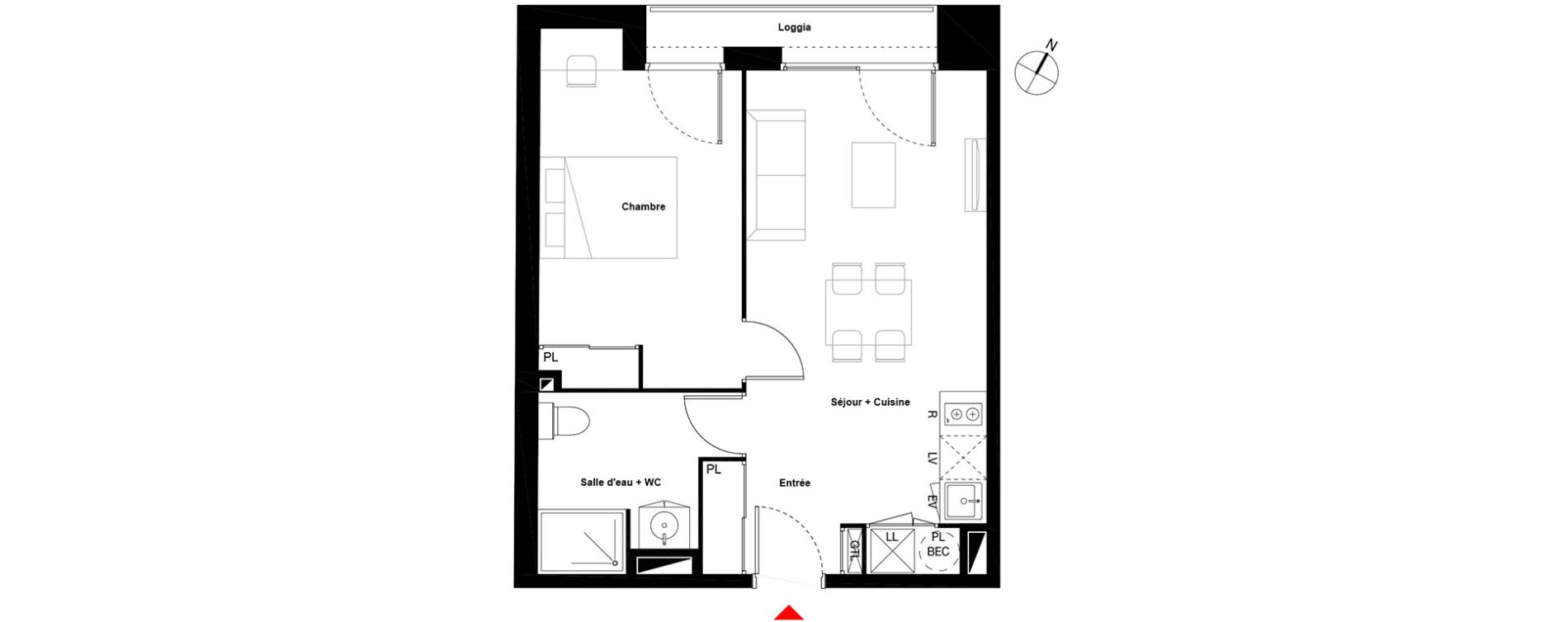 Appartement T2 de 42,20 m2 &agrave; Cenon Gravi&egrave;res - gravette - beaulieu - lagrue - plaisance