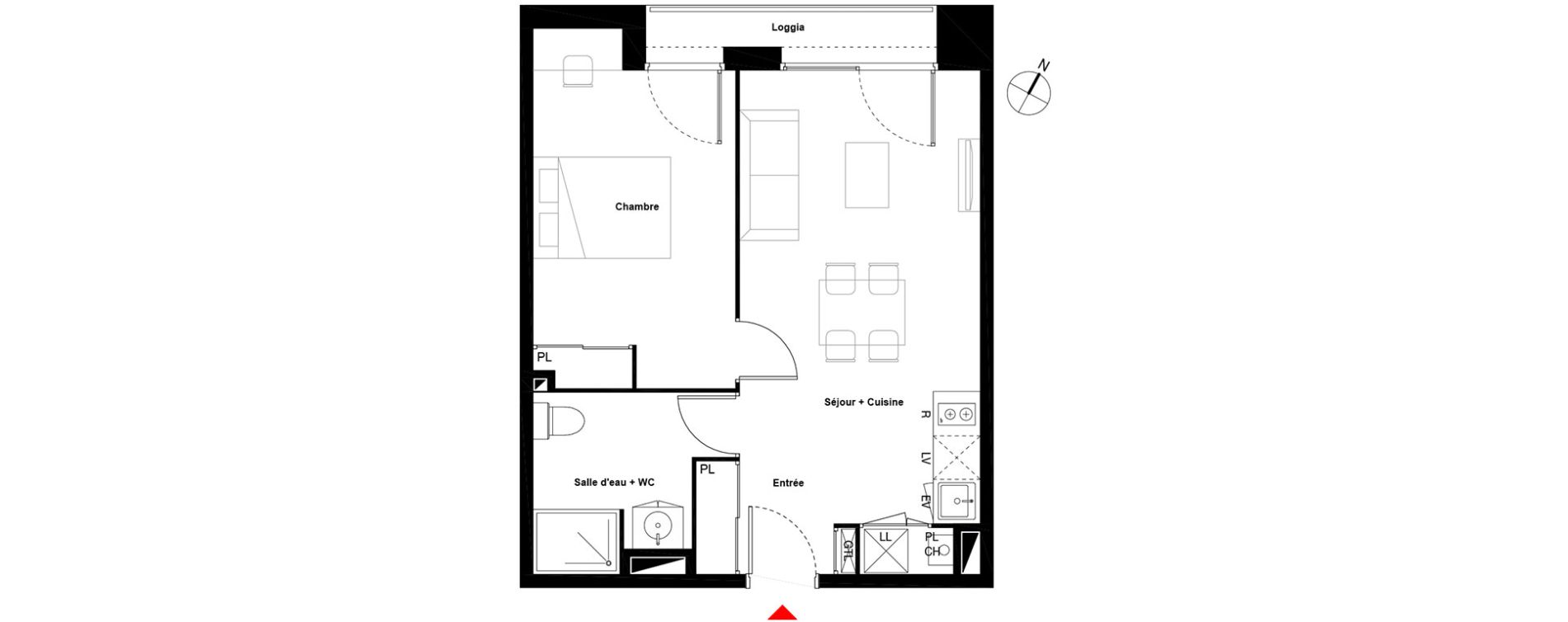 Appartement T2 de 42,25 m2 &agrave; Cenon Gravi&egrave;res - gravette - beaulieu - lagrue - plaisance