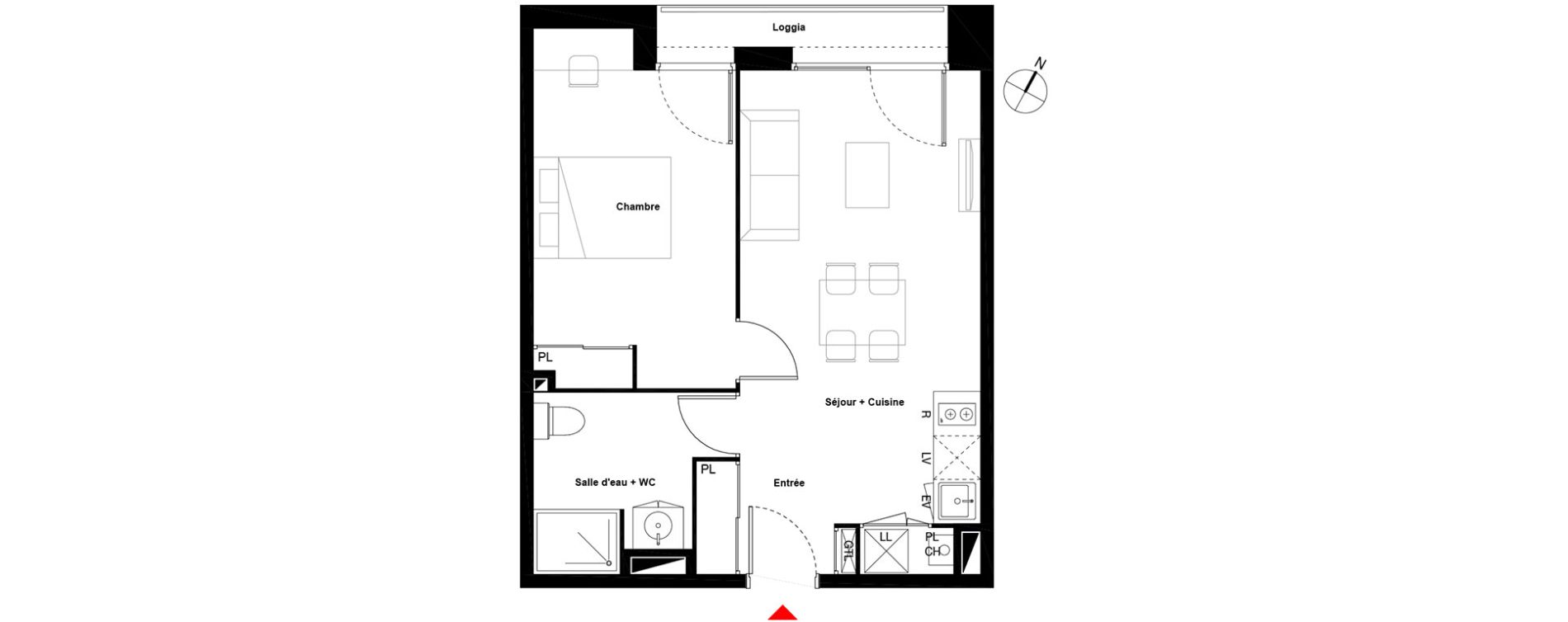 Appartement T2 de 42,34 m2 &agrave; Cenon Gravi&egrave;res - gravette - beaulieu - lagrue - plaisance