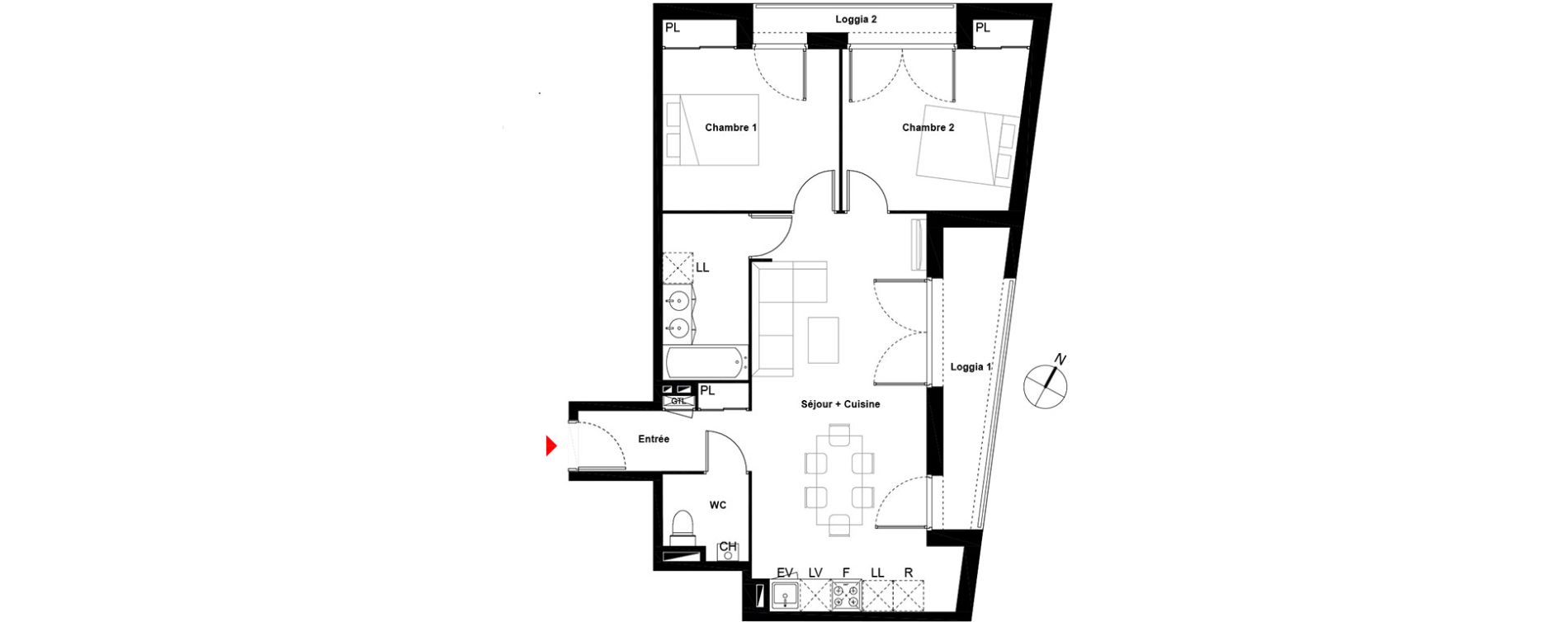 Appartement T3 de 64,80 m2 &agrave; Cenon Gravi&egrave;res - gravette - beaulieu - lagrue - plaisance