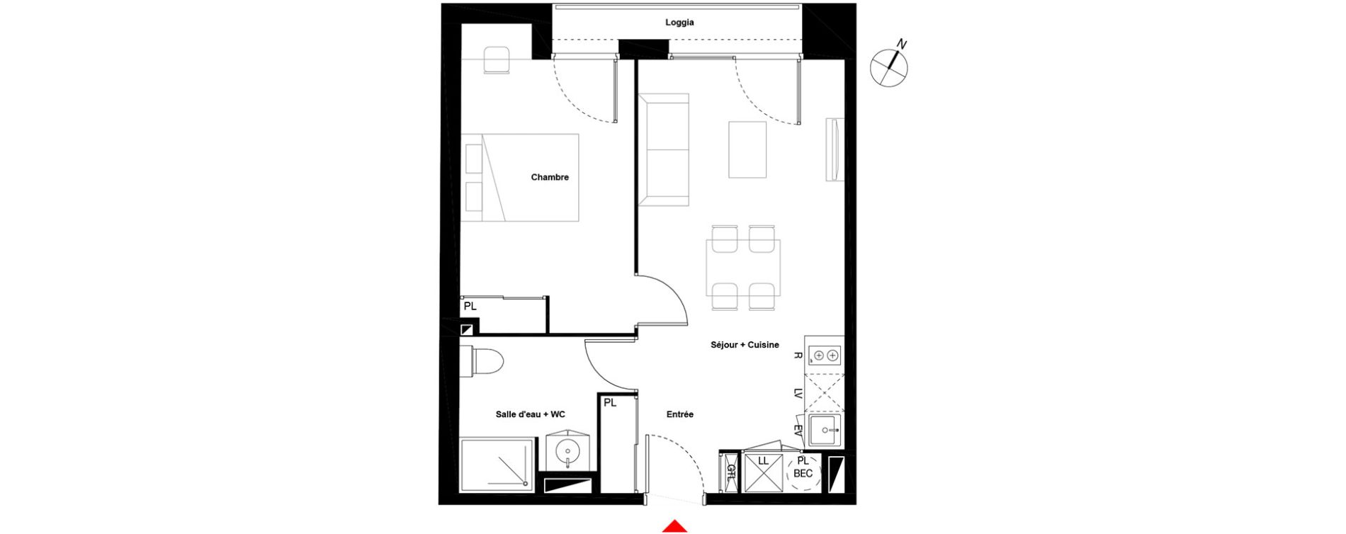 Appartement T2 de 42,27 m2 &agrave; Cenon Gravi&egrave;res - gravette - beaulieu - lagrue - plaisance