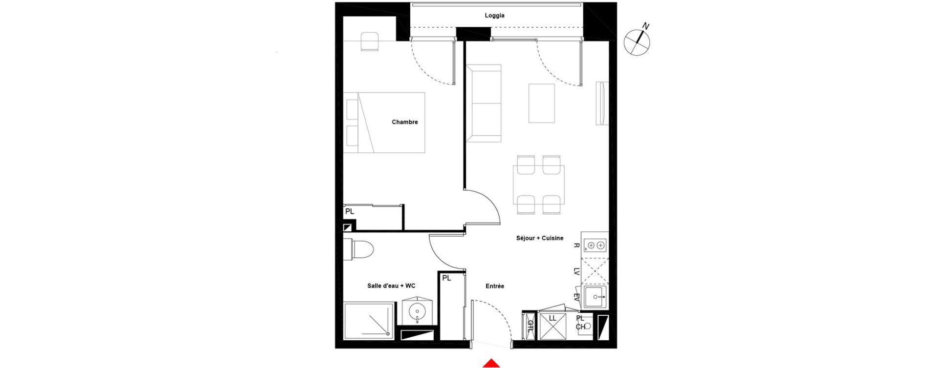 Appartement T2 de 42,25 m2 &agrave; Cenon Gravi&egrave;res - gravette - beaulieu - lagrue - plaisance
