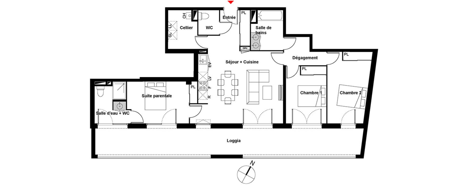 Appartement T4 de 92,29 m2 &agrave; Cenon Gravi&egrave;res - gravette - beaulieu - lagrue - plaisance