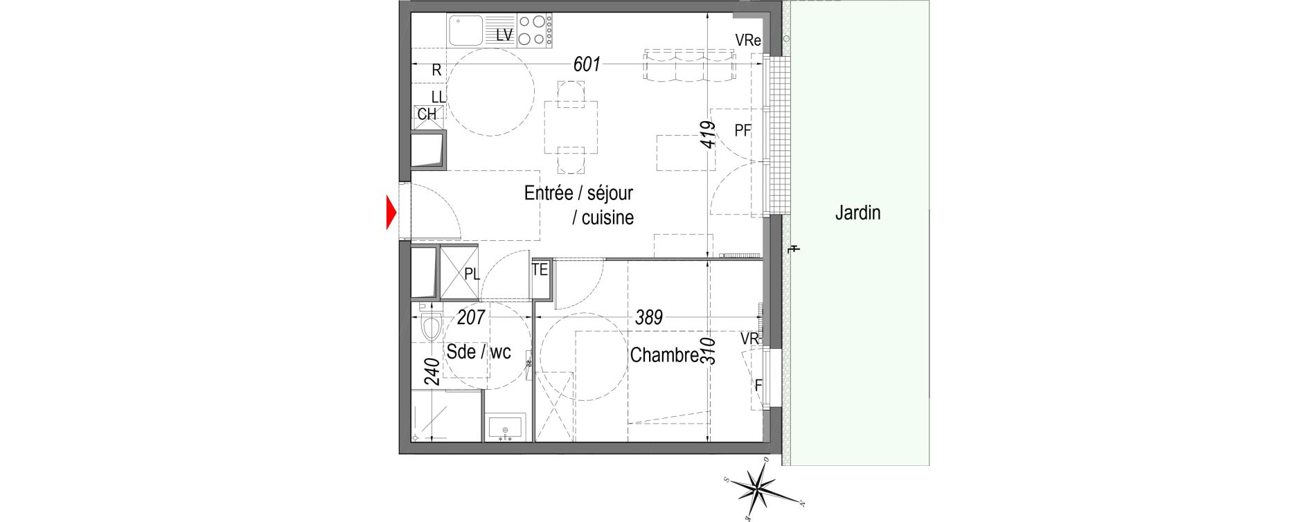 Appartement T2 de 42,48 m2 &agrave; Cenon Gravi&egrave;res - gravette - beaulieu - lagrue - plaisance