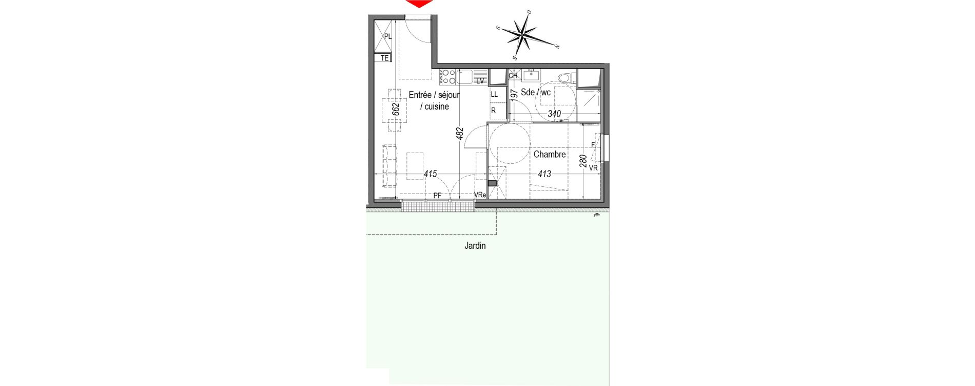 Appartement T2 de 42,19 m2 &agrave; Cenon Gravi&egrave;res - gravette - beaulieu - lagrue - plaisance