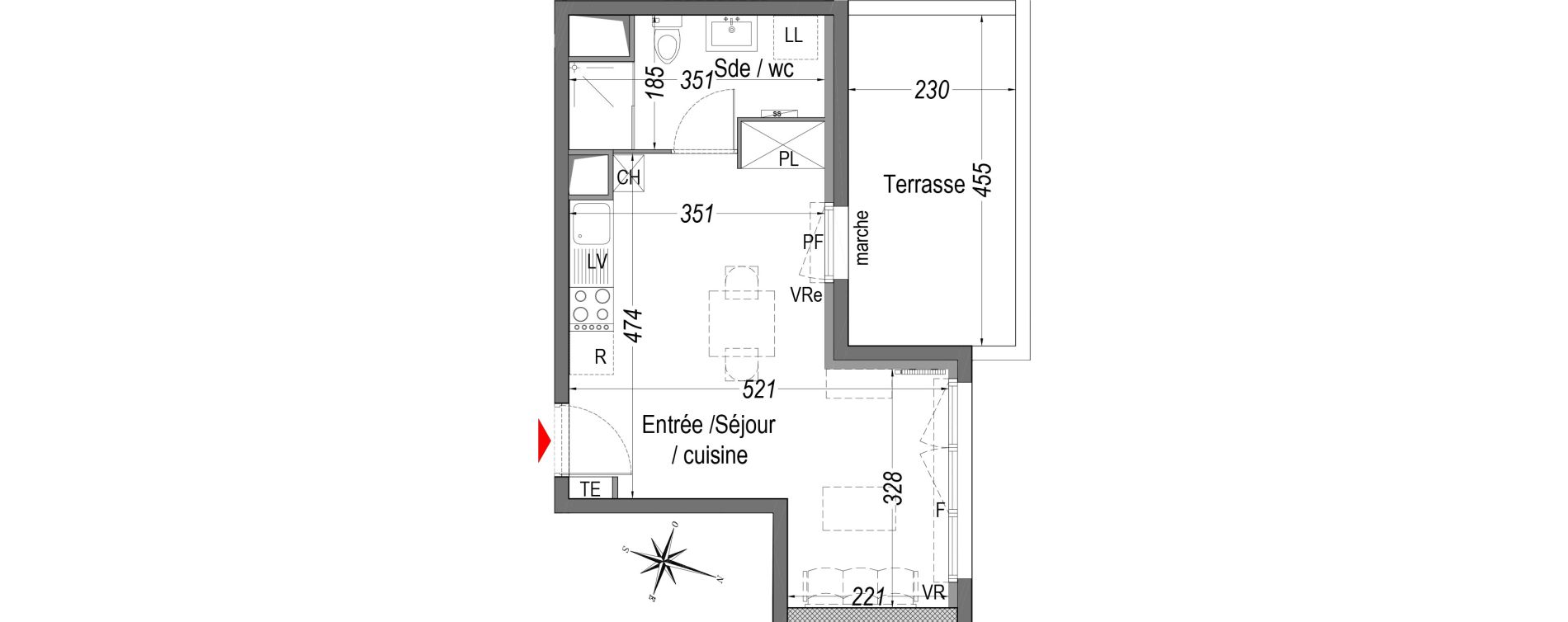Appartement T1 de 28,29 m2 &agrave; Cenon Gravi&egrave;res - gravette - beaulieu - lagrue - plaisance