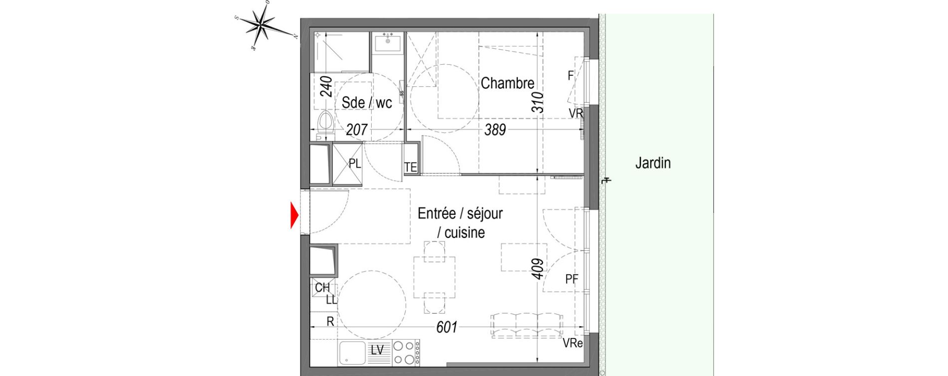 Appartement T2 de 42,10 m2 &agrave; Cenon Gravi&egrave;res - gravette - beaulieu - lagrue - plaisance