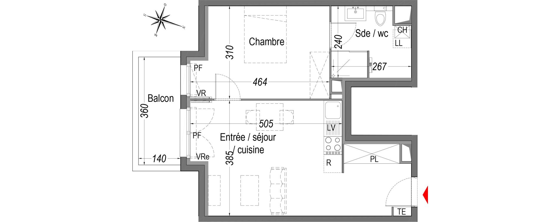 Appartement T2 de 42,67 m2 &agrave; Cenon Gravi&egrave;res - gravette - beaulieu - lagrue - plaisance