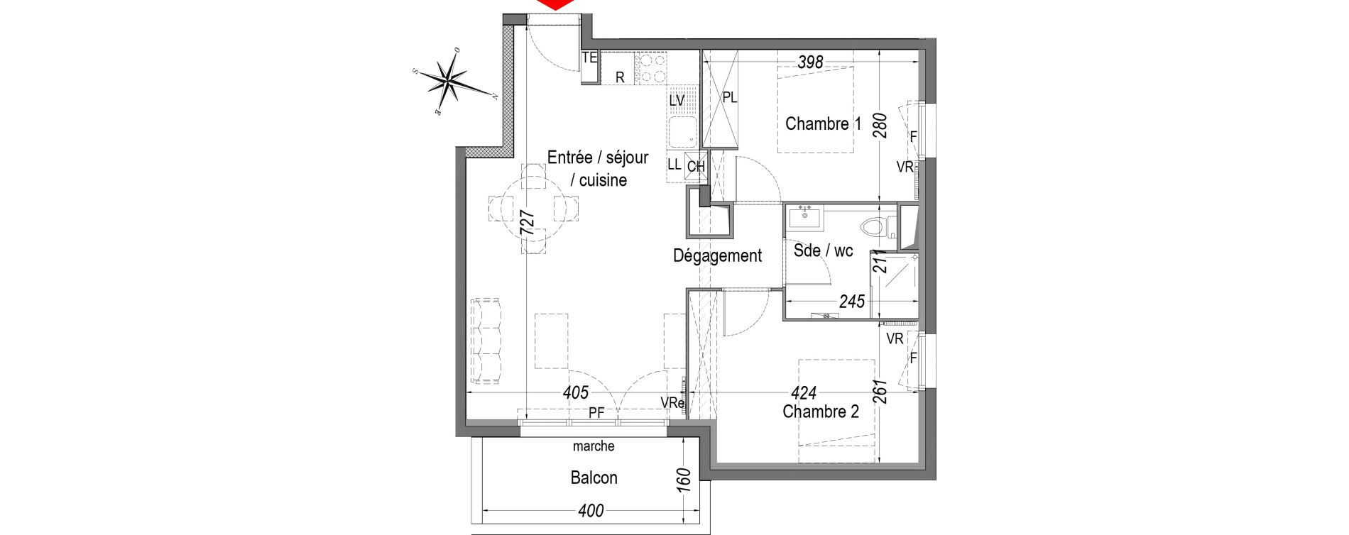 Appartement T3 de 56,49 m2 &agrave; Cenon Gravi&egrave;res - gravette - beaulieu - lagrue - plaisance