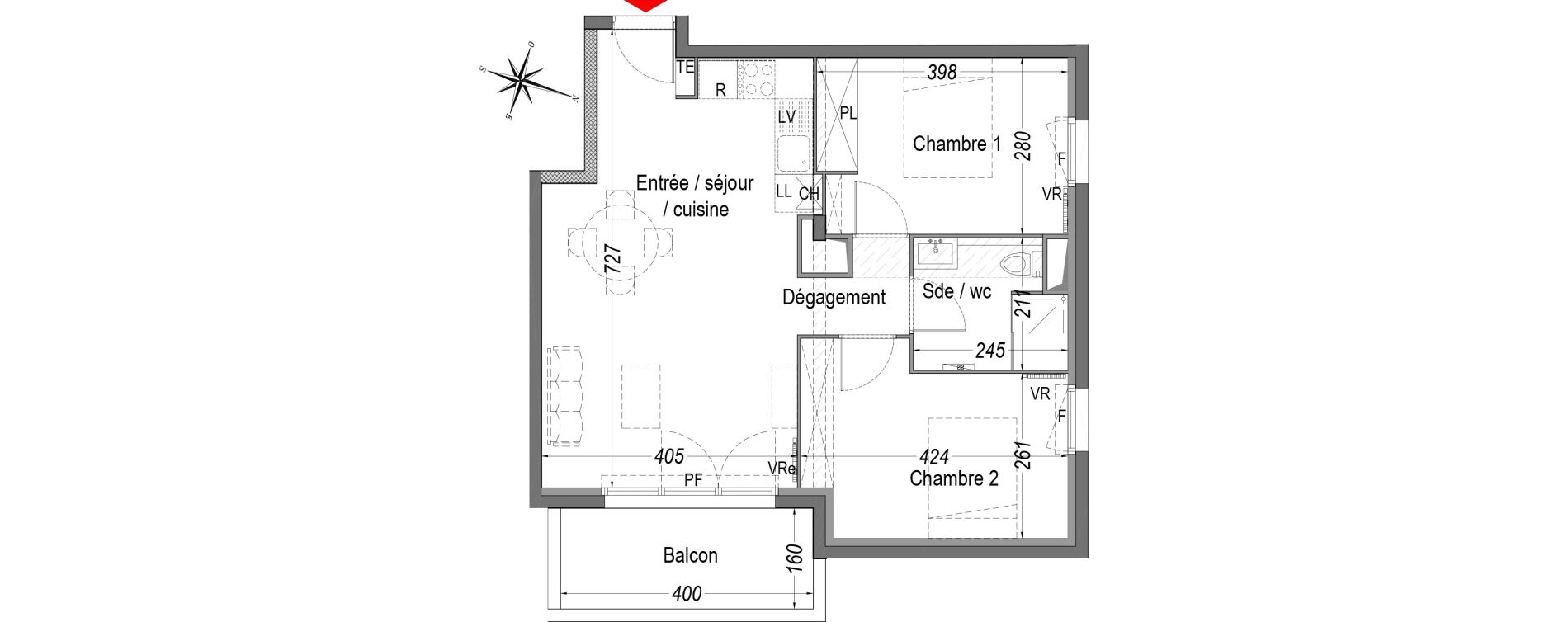 Appartement T3 de 56,49 m2 &agrave; Cenon Gravi&egrave;res - gravette - beaulieu - lagrue - plaisance