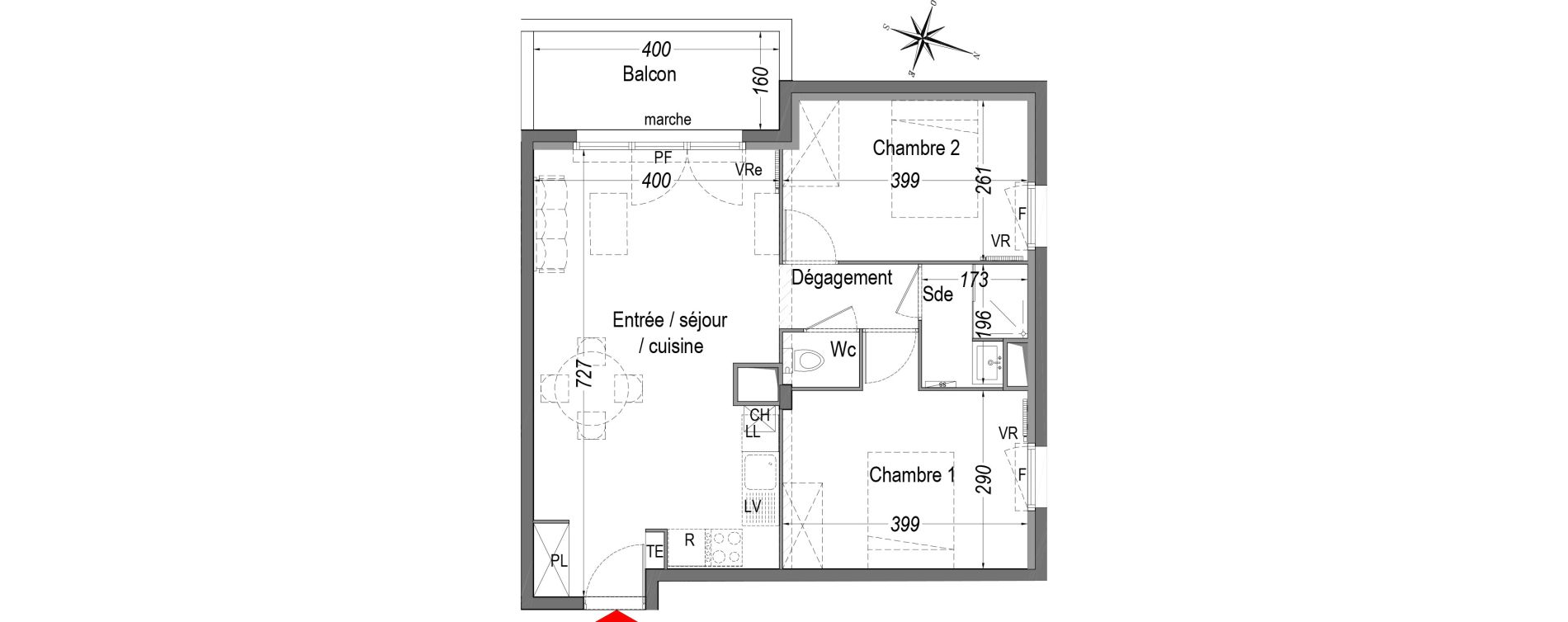 Appartement T3 de 56,50 m2 &agrave; Cenon Gravi&egrave;res - gravette - beaulieu - lagrue - plaisance