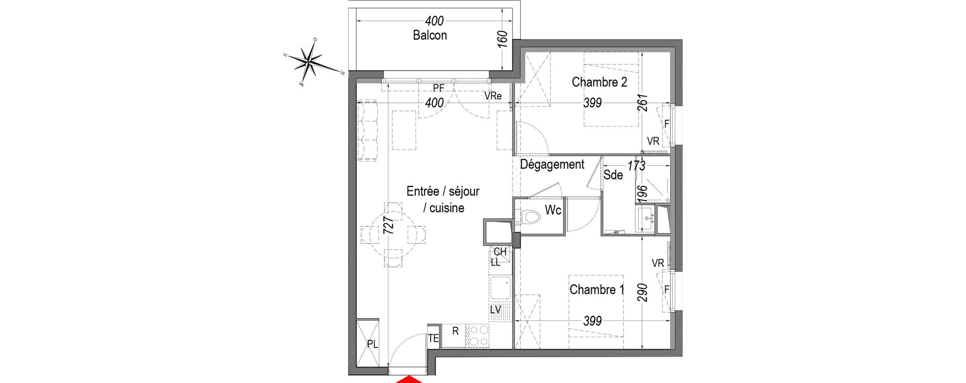 Appartement T3 de 56,50 m2 &agrave; Cenon Gravi&egrave;res - gravette - beaulieu - lagrue - plaisance