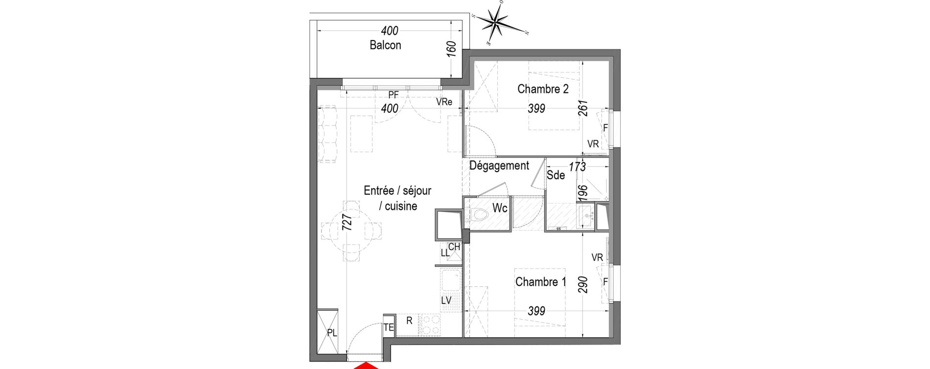 Appartement T3 de 56,35 m2 &agrave; Cenon Gravi&egrave;res - gravette - beaulieu - lagrue - plaisance