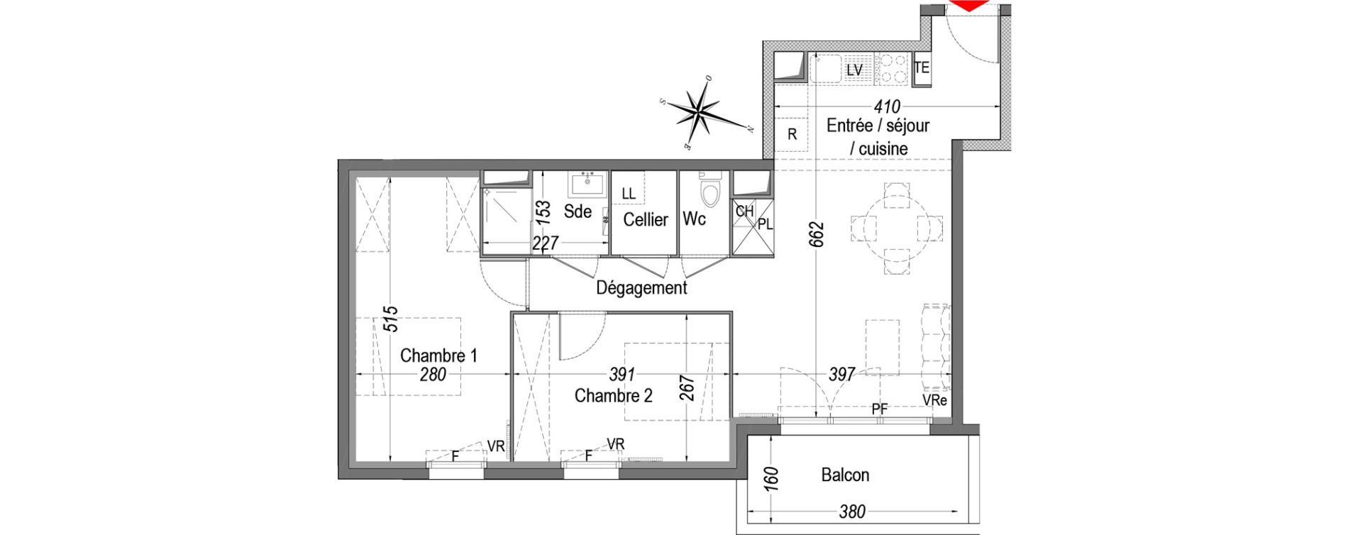 Appartement T3 de 60,20 m2 &agrave; Cenon Gravi&egrave;res - gravette - beaulieu - lagrue - plaisance