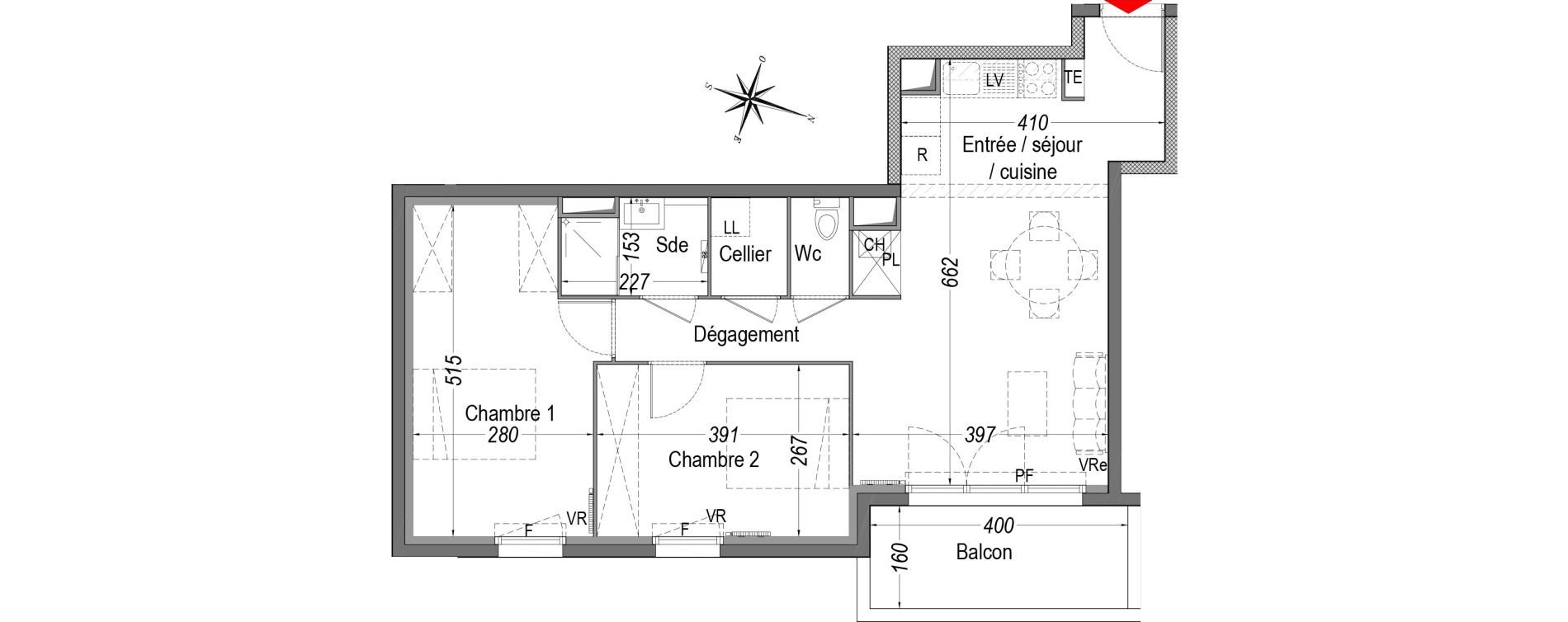 Appartement T3 de 60,20 m2 &agrave; Cenon Gravi&egrave;res - gravette - beaulieu - lagrue - plaisance