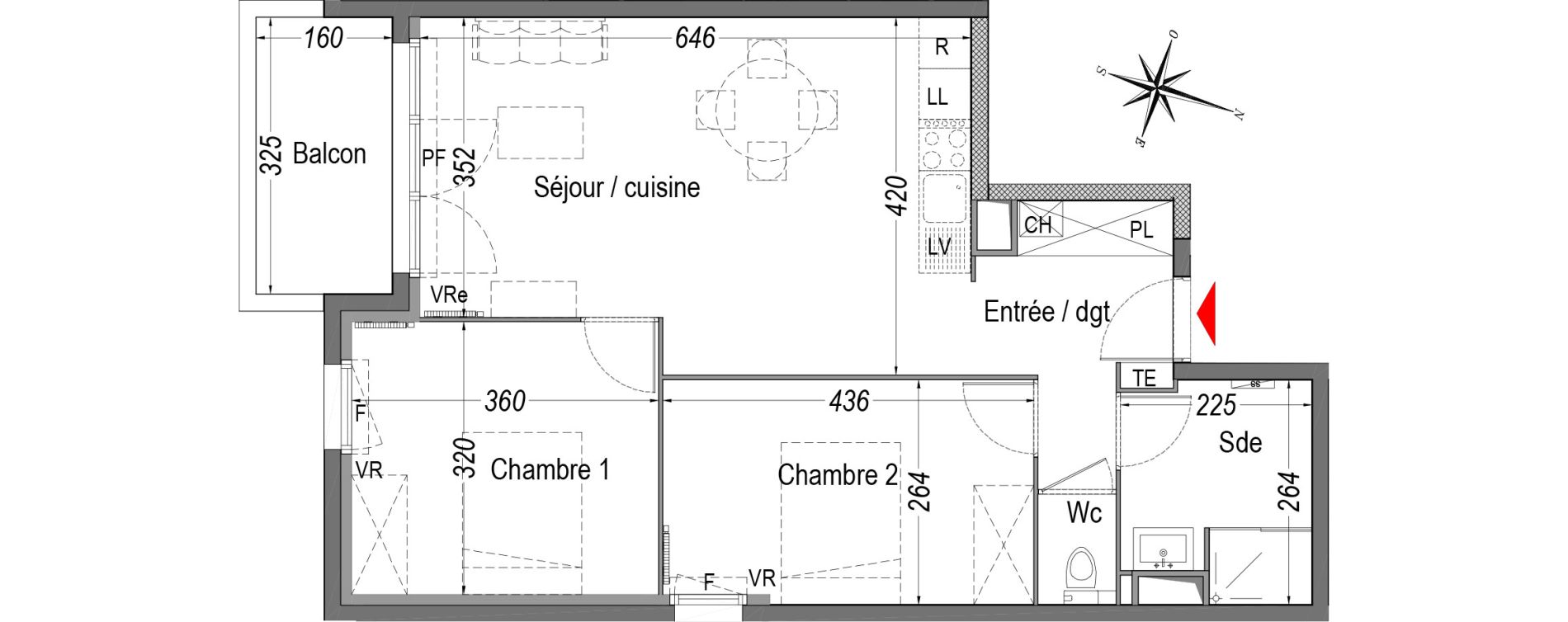 Appartement T3 de 60,26 m2 &agrave; Cenon Gravi&egrave;res - gravette - beaulieu - lagrue - plaisance