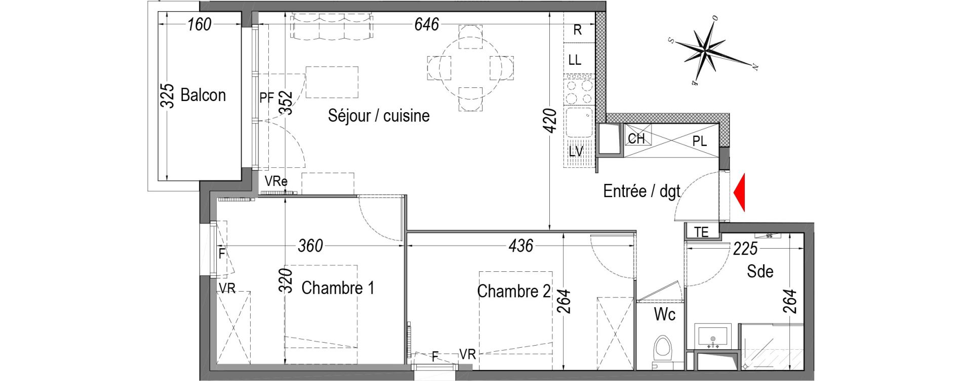 Appartement T3 de 60,26 m2 &agrave; Cenon Gravi&egrave;res - gravette - beaulieu - lagrue - plaisance